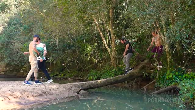 Tropical Gangbang of a Horny Little Slut: Akina Asmus Gets Hard DP and Total Anal Destruction Under the Waterfall from Four Massive Cocks