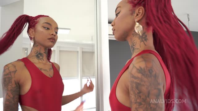 Lara Rouge, sexy Brazilian ebony cutie loves 2 dicks in her ass (Anal, DAP, 0% pussy, foot fetish, ATM, gapes, goth, alt model, 2on1 )